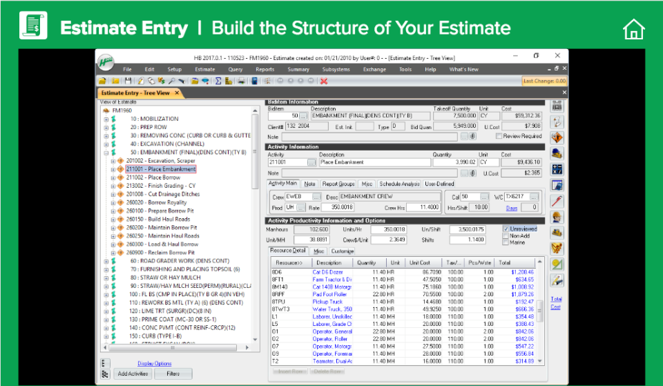 HeavyBid Software - Estimate Entry