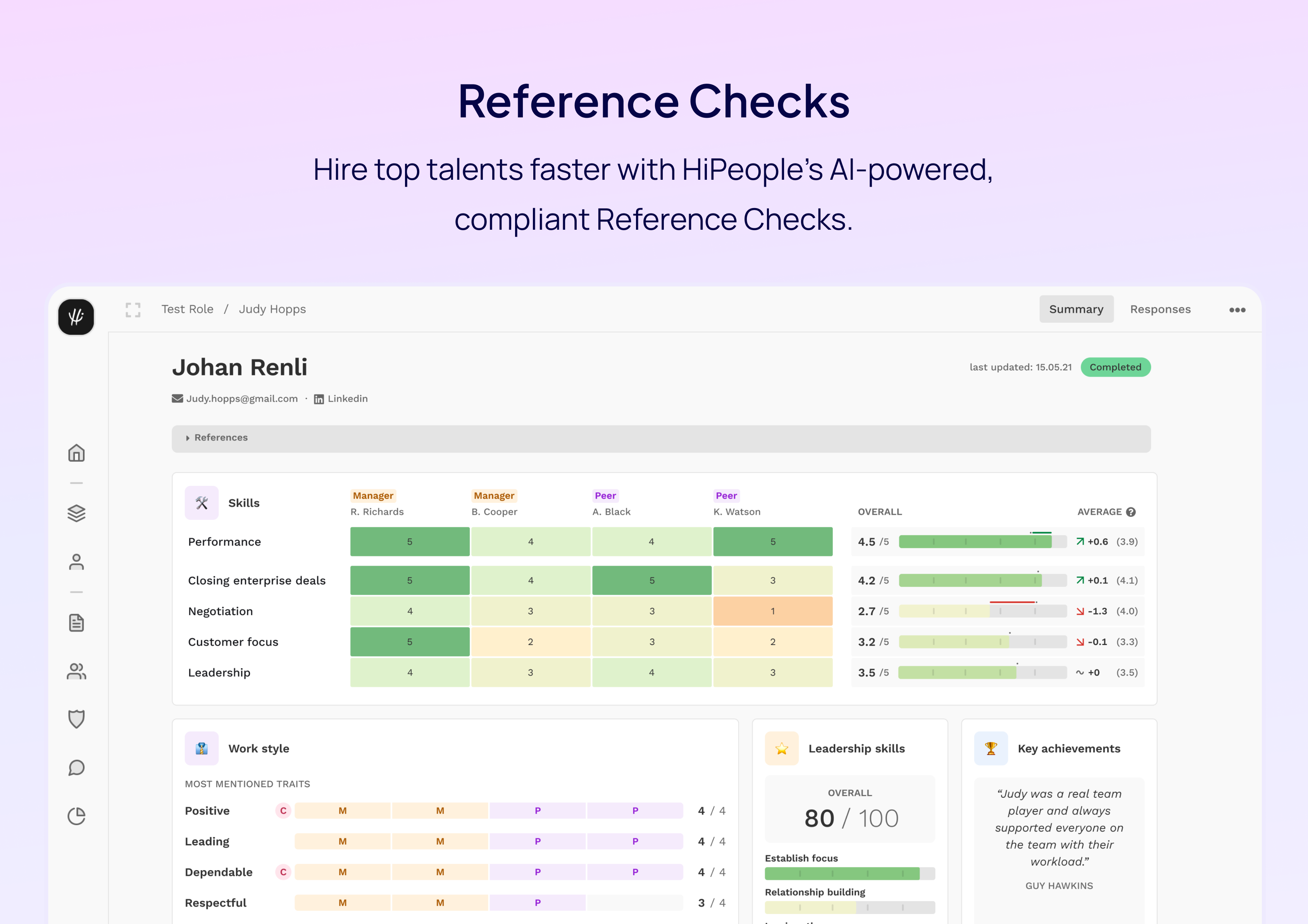 Automated Reference Checks
Hire top talents faster with HiPeople's AI-powered,
compliant Reference Checks.