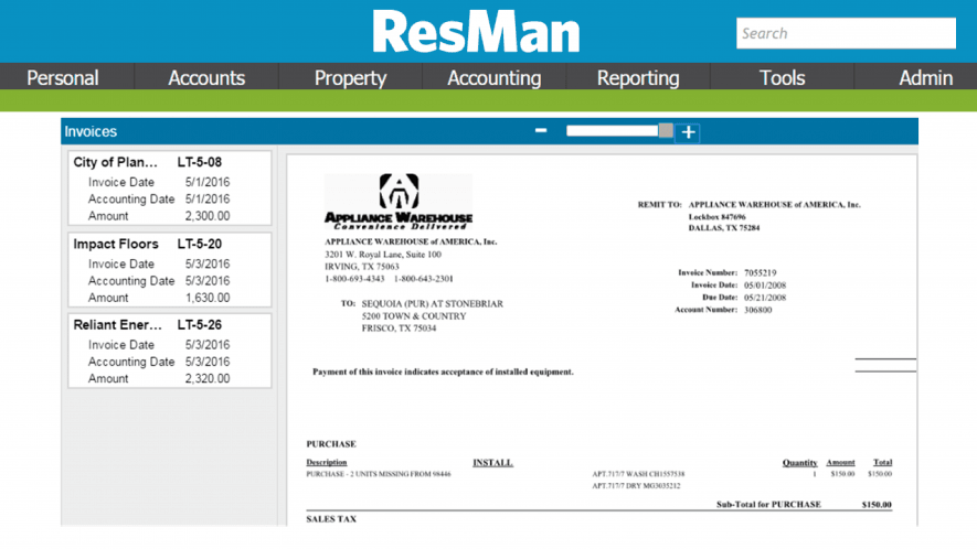 ResMan Software - Invoices