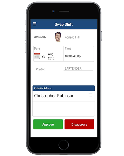 Managers can approve or disapprove shift swap requests from the web or any mobile device