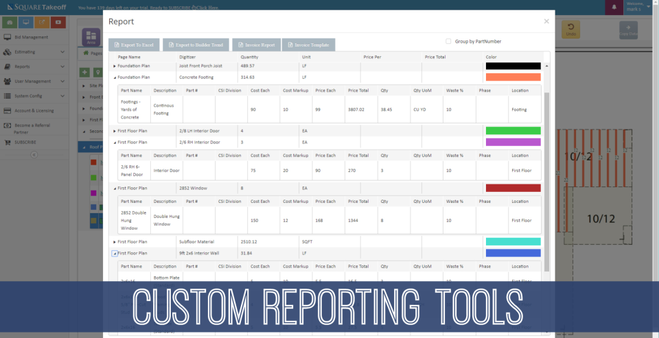 Square Takeoff Software - Custom Reports