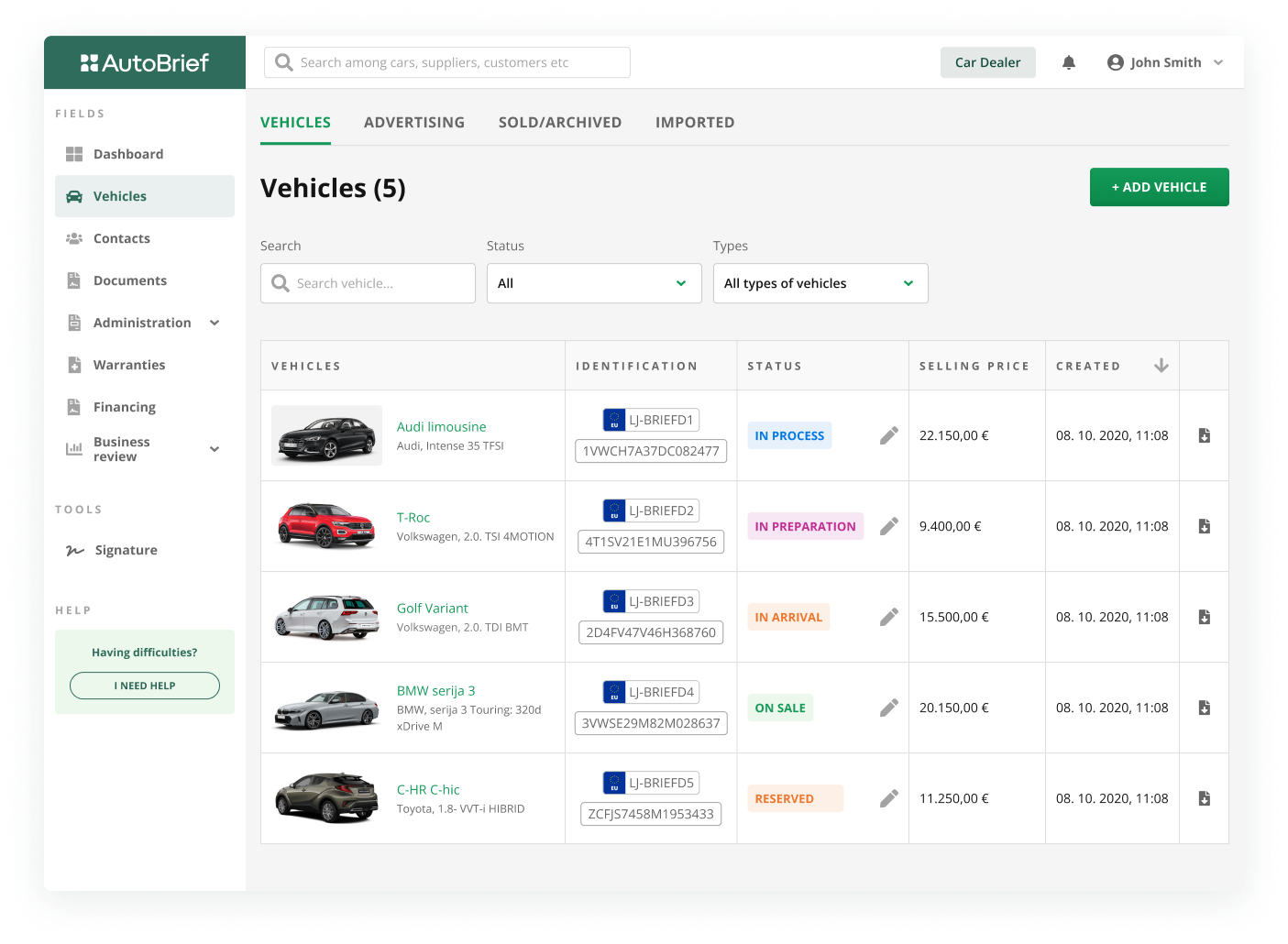 AutoBrief Software - Inventory management