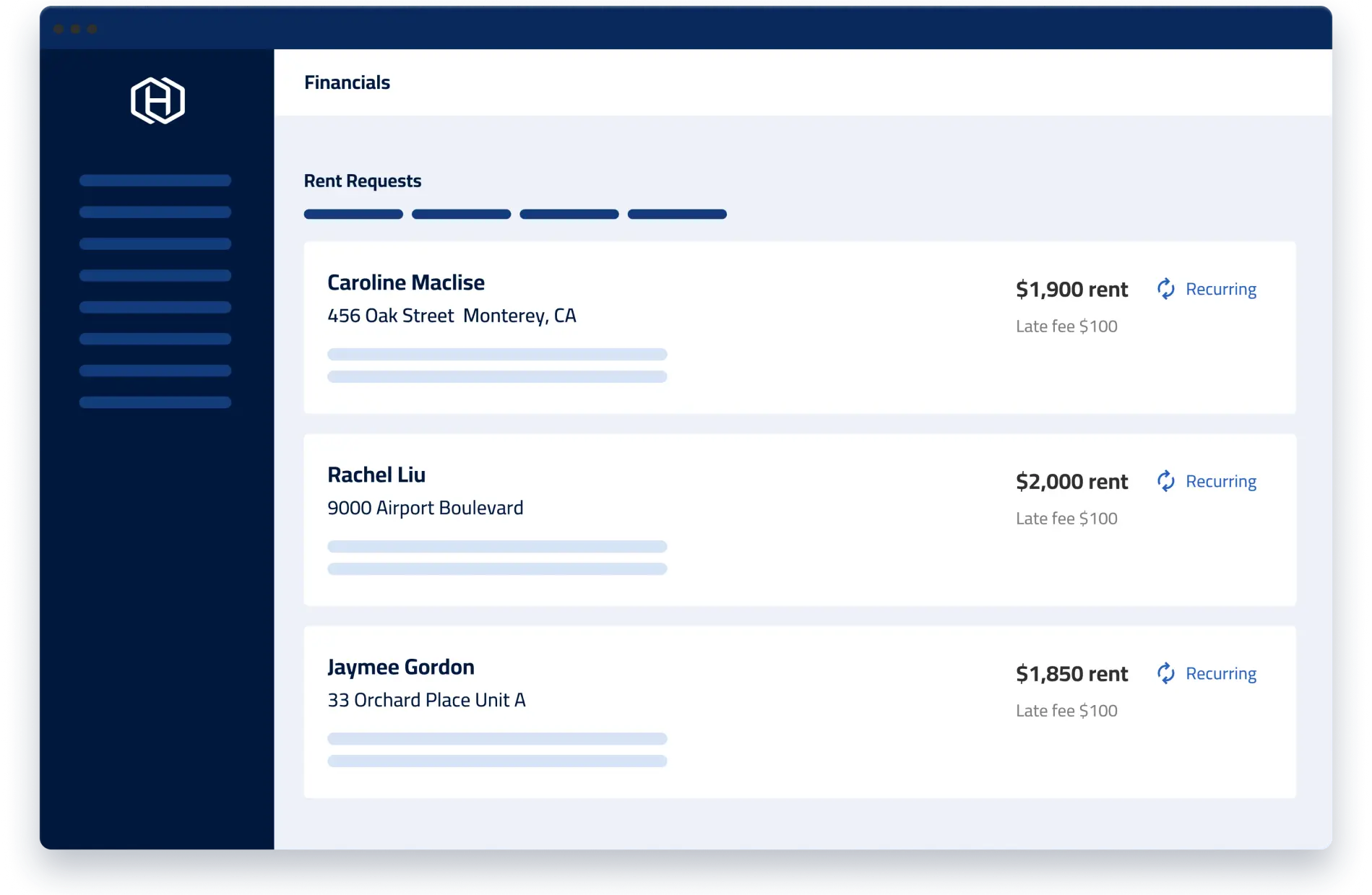 Hemlane Software - Collect rent online securely and on-time.

We automate everything from rent collection to late fees, and send and track other payments.