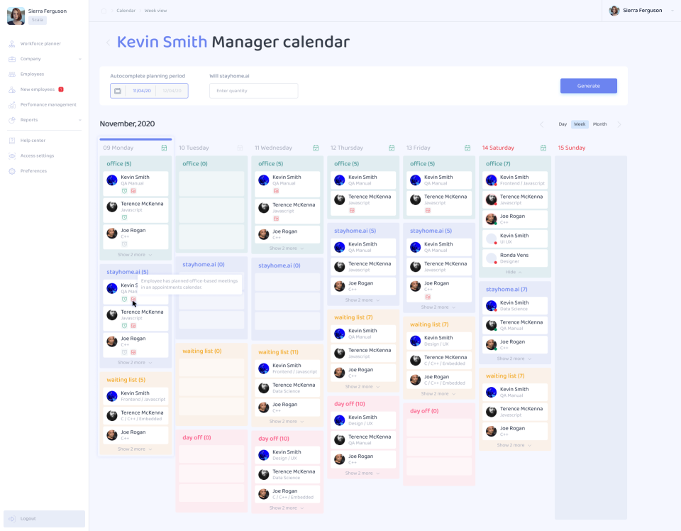 stayhome.ai screenshot: stayhome.ai manager calendar