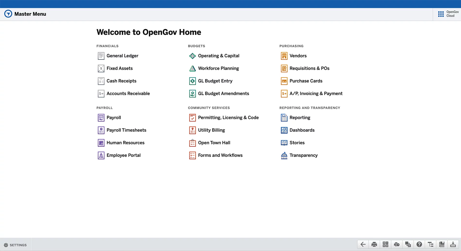 OpenGov Financials screenshot: OpenGov Financials main interface
