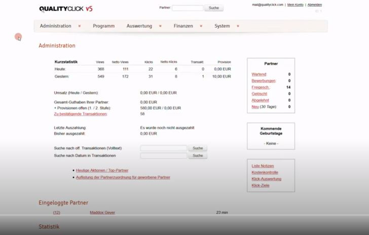 QualityClick screenshot: QUALITYCLICK administration management