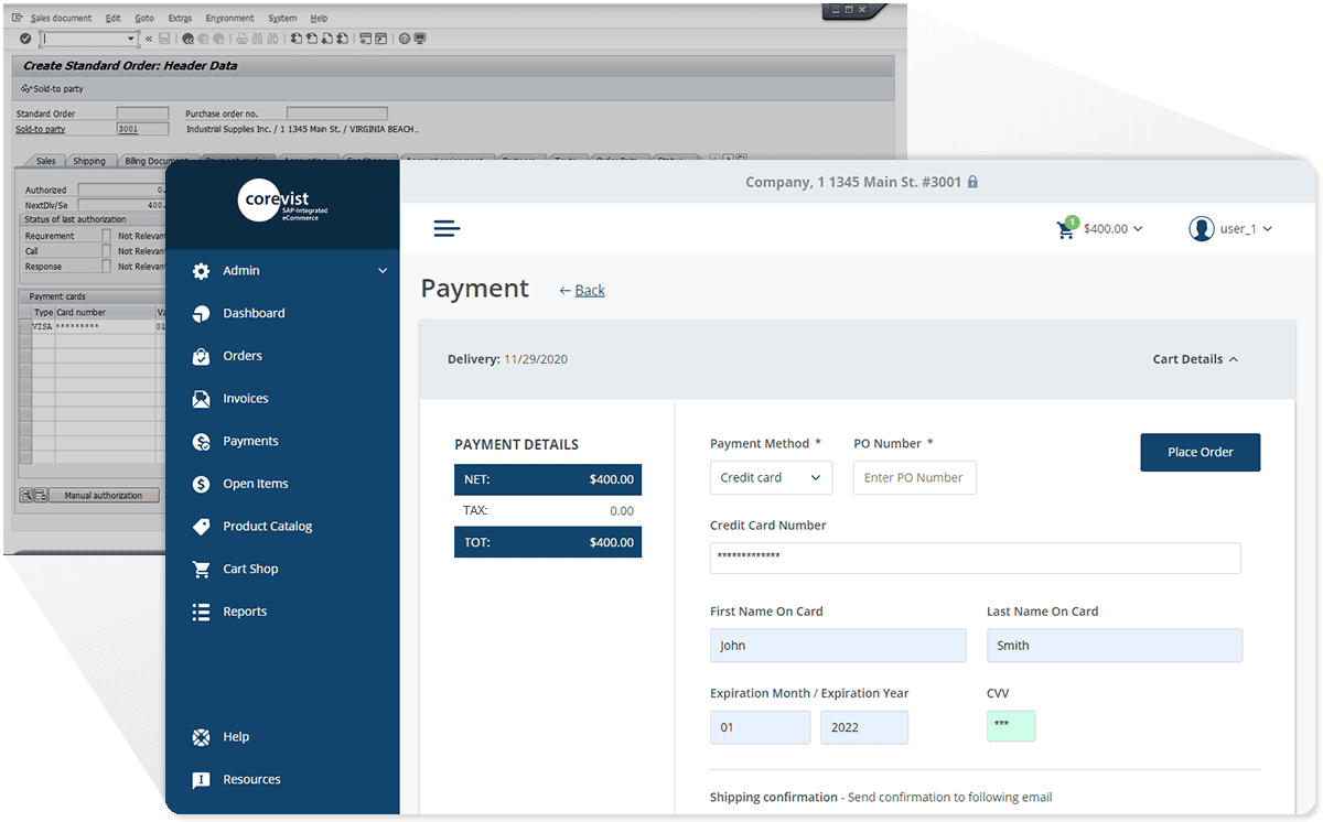 Corevist payment screen
