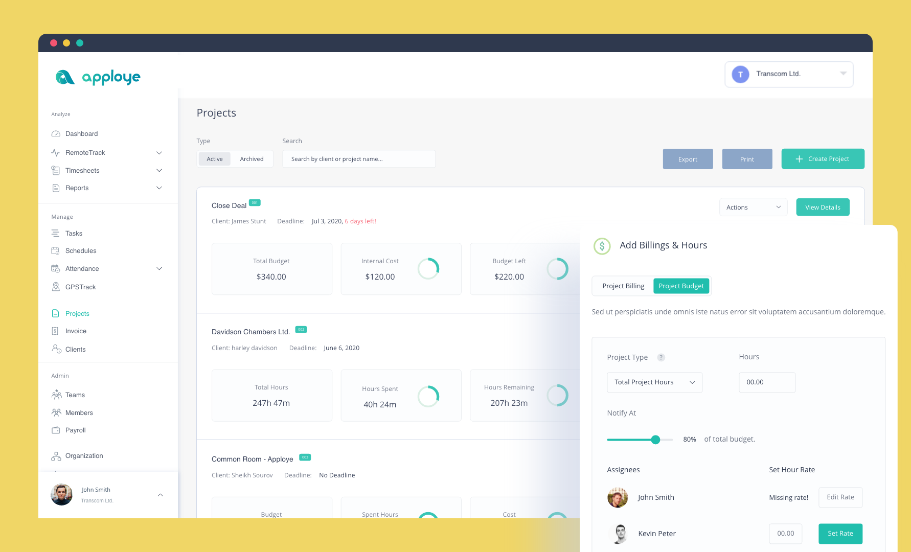 Manage projects, track time on projects, assign roles & keep your budget on track.-thumb