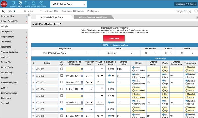 Vision Subject & Site Level Forms