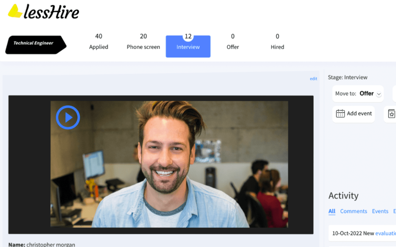 LessHire screenshot: LessHire video interviewing