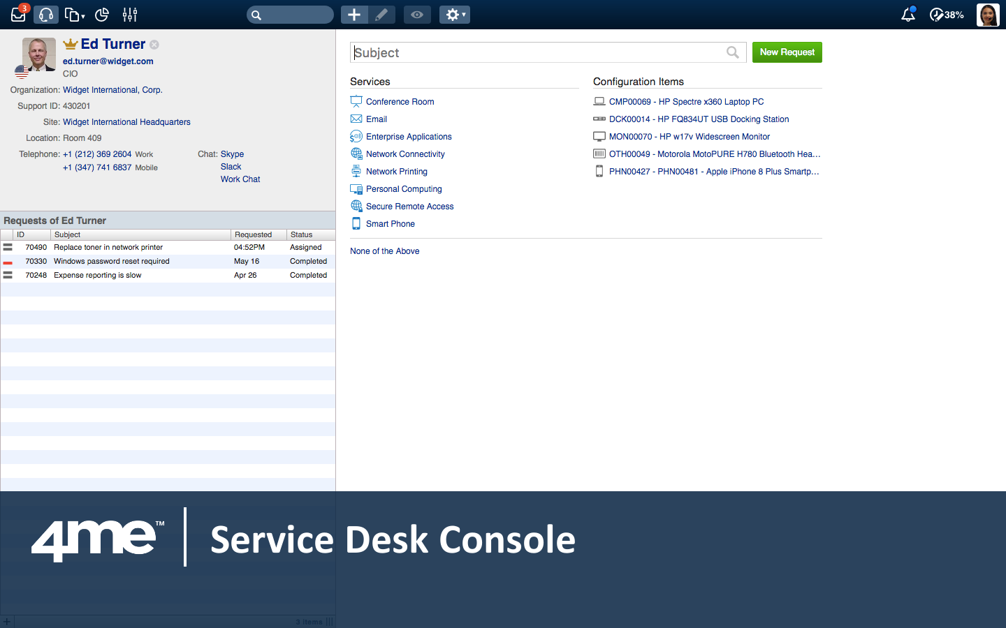 4me provides a dedicated console that provides all the necessary context to make even junior agents look like superstars.