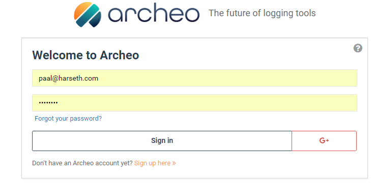 Archeo screenshot: Archeo user login