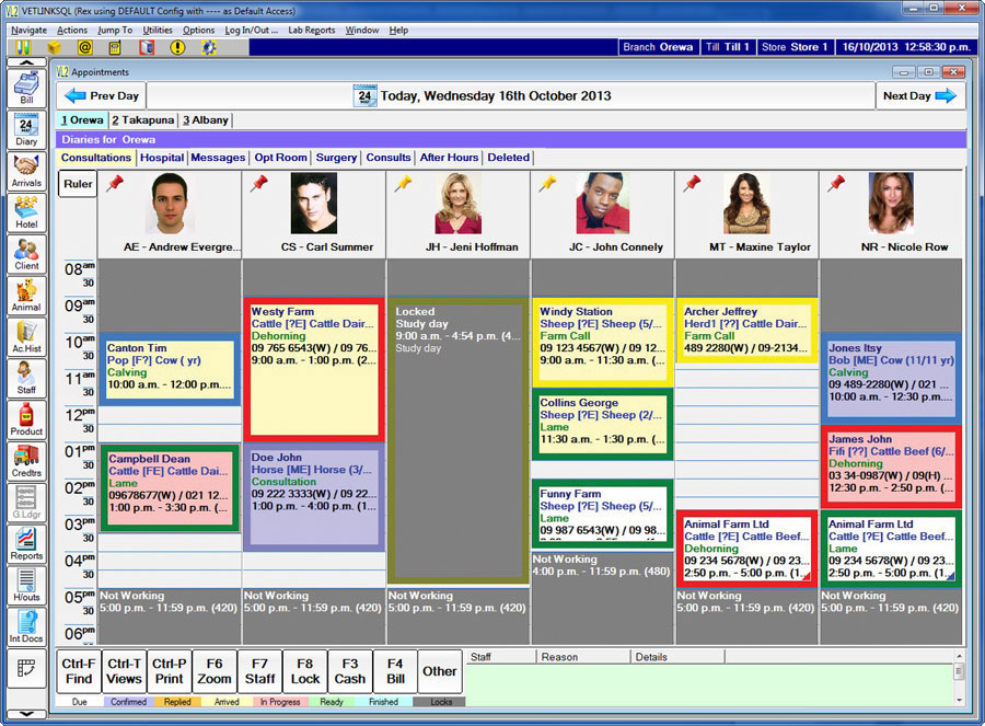 VetlinkPRO screenshot: VetLinkSQL appointment scheduling