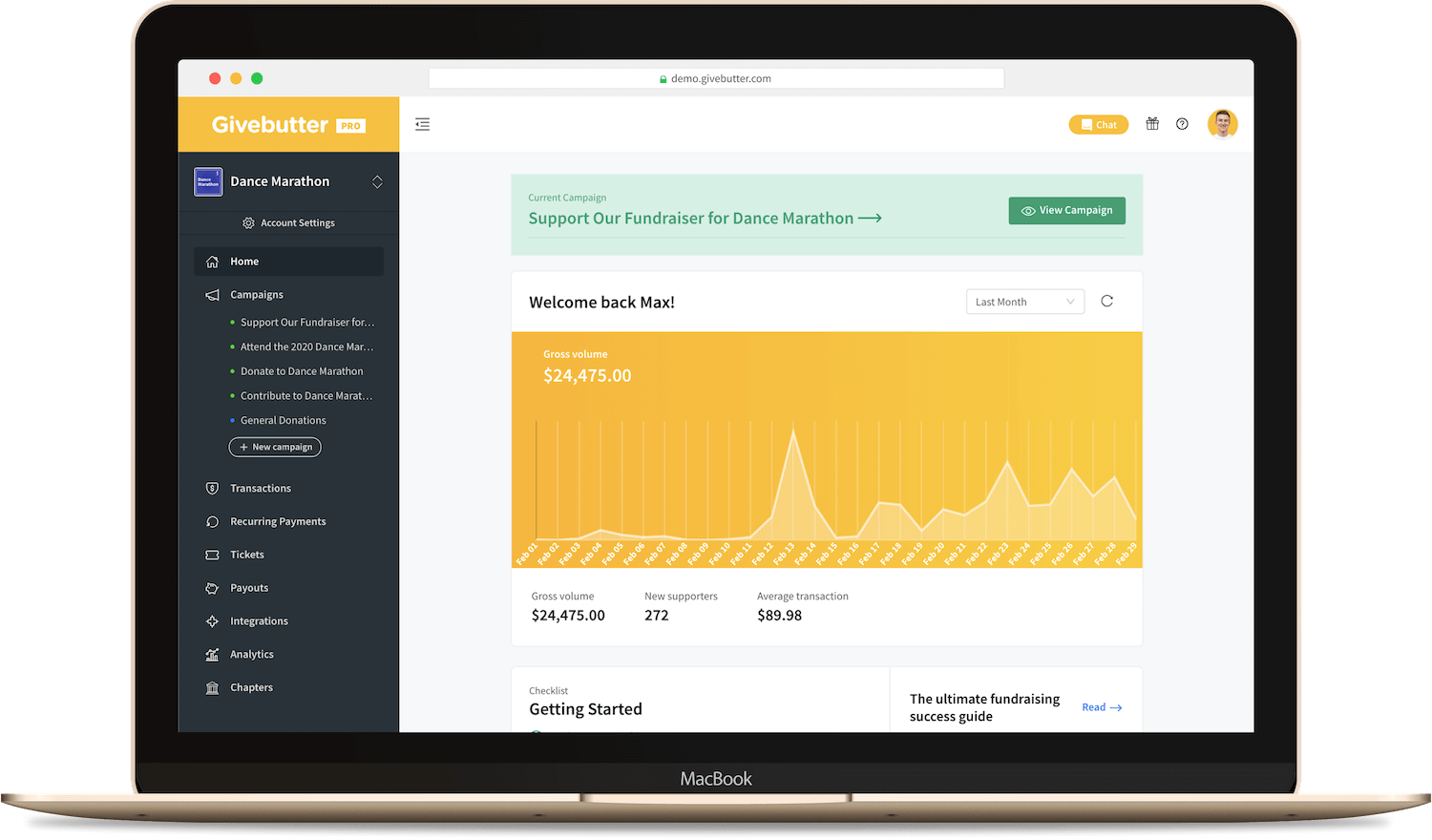 Givebutter Software - From the Givebutter dashboard, users can get an overview of all campaigns, donations, and integrate with thousands of third-party apps like Mailchimp, Bloomerang, Salesforce, and more