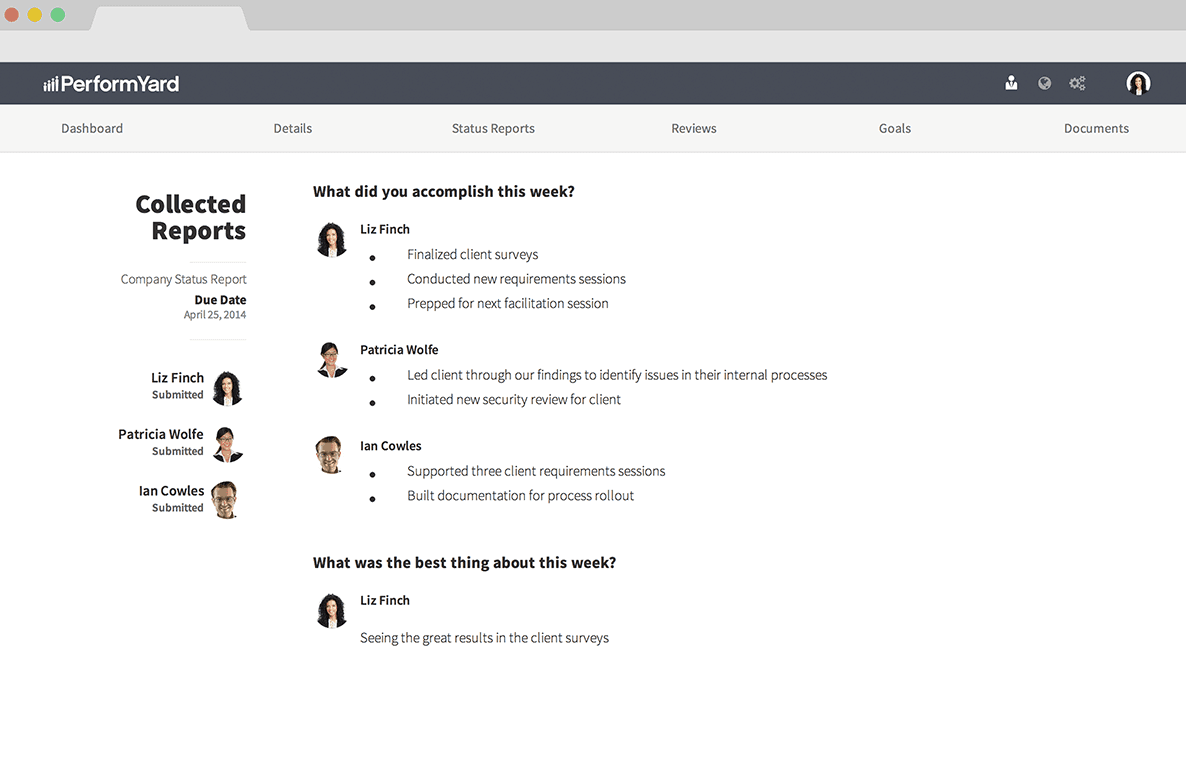 PerformYard Talent Software - Generate company status reports