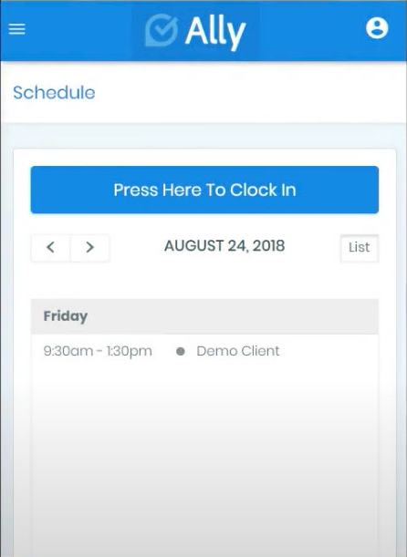Ally mobile app clock-in