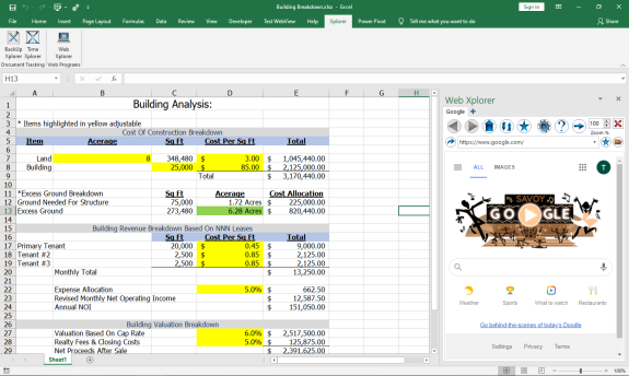 Web Xplorer Shown In Microsoft Excel Task Pane.