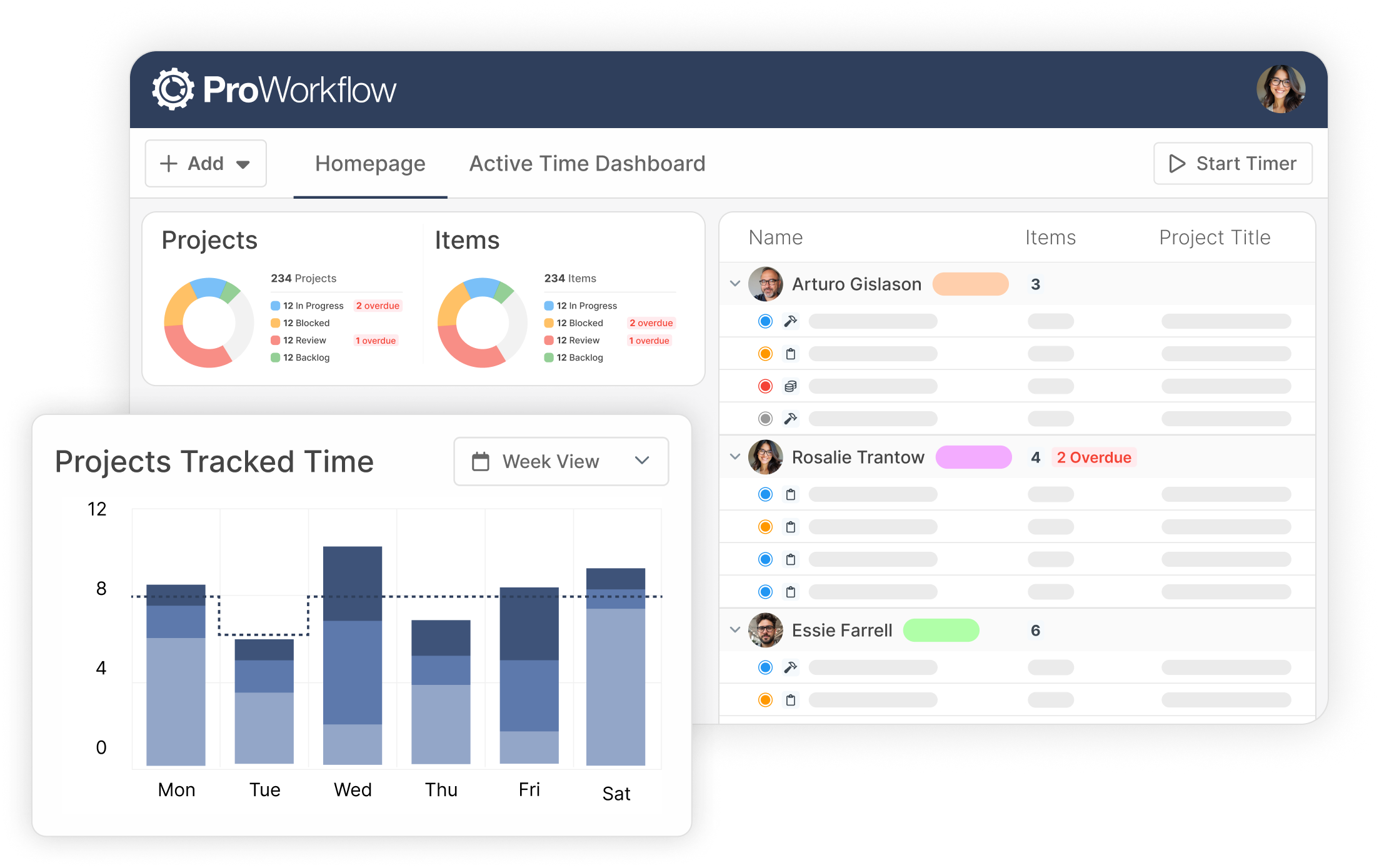 ProWorkflow Software - Homepage and Dashboard
