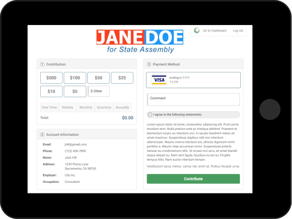 eFund Connect screenshot: Payment processing tool
