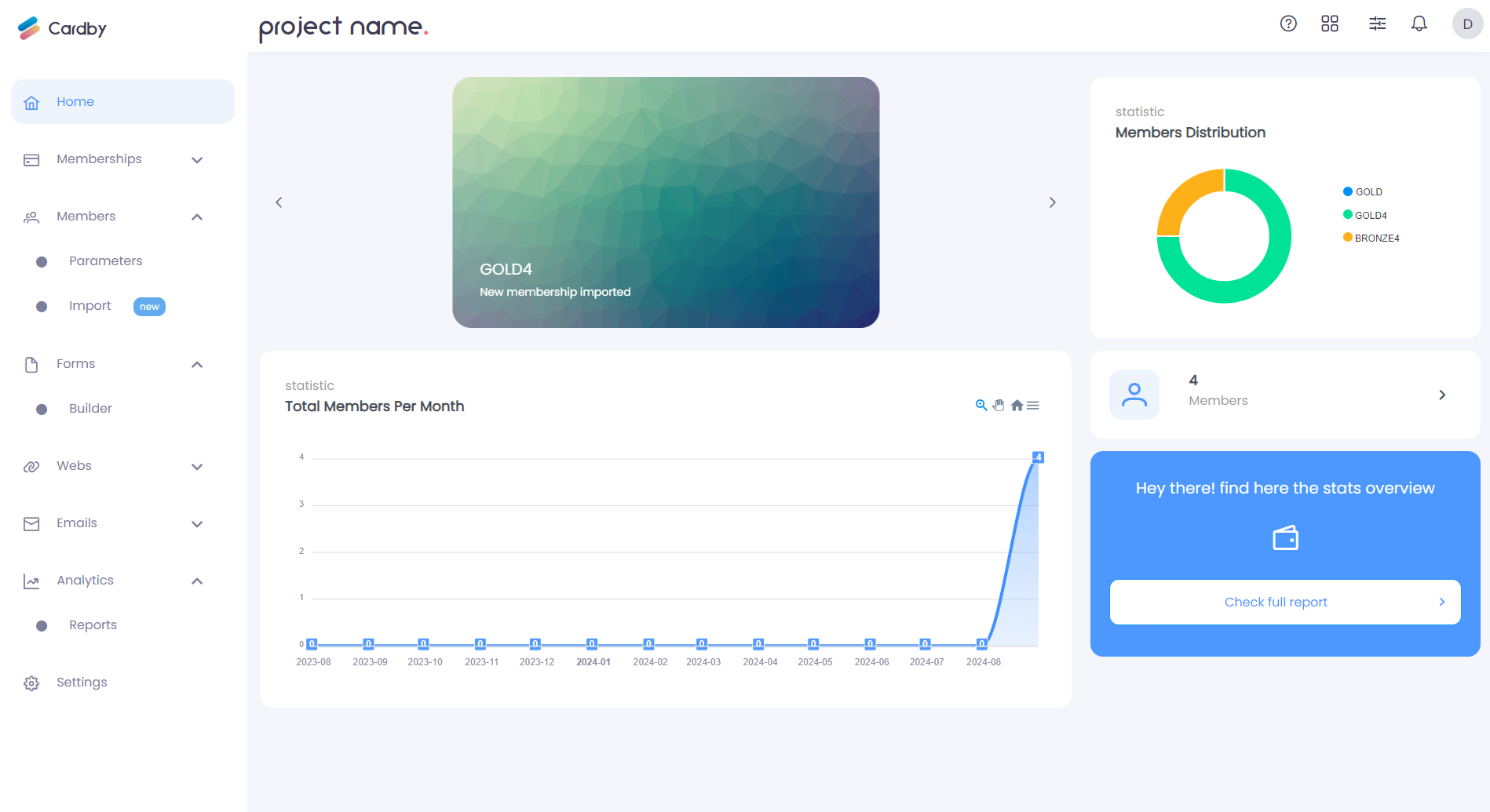Cardby screenshot: Cardby main user dashboard