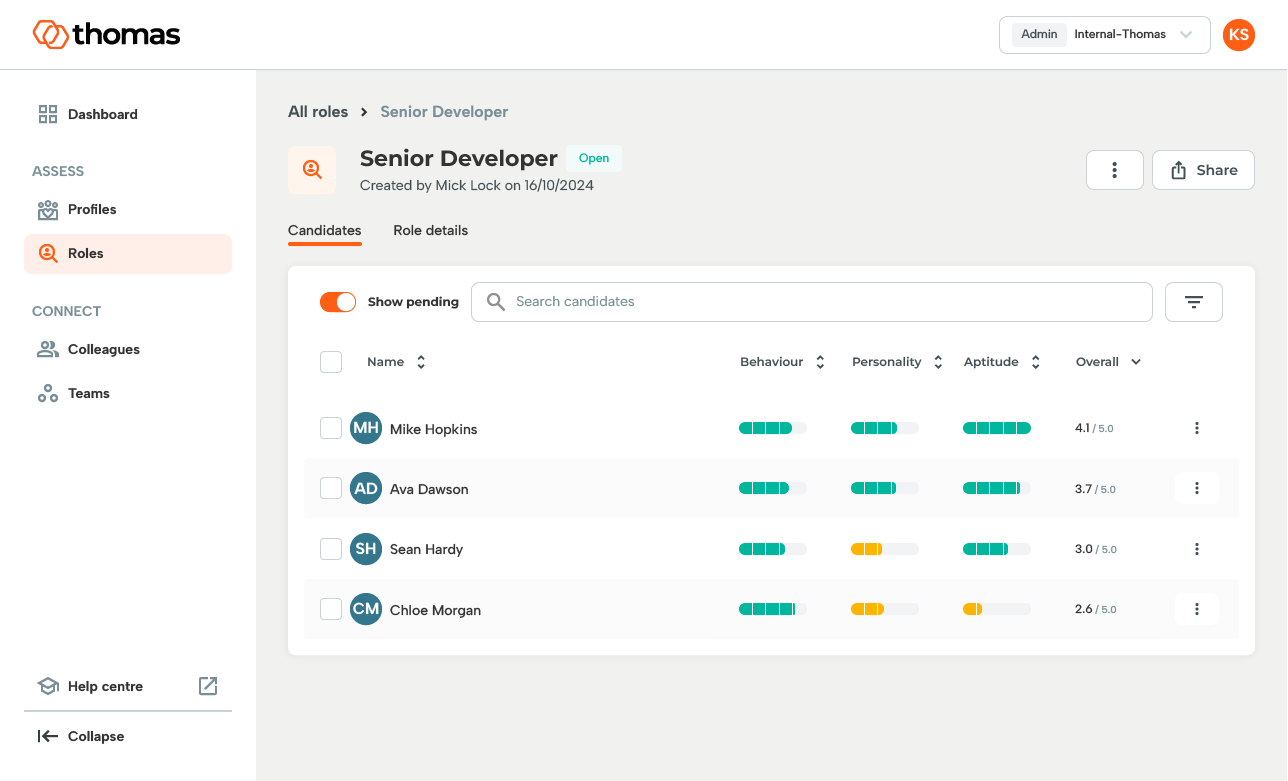 Thomas screenshot: Thomas Assess manage roles