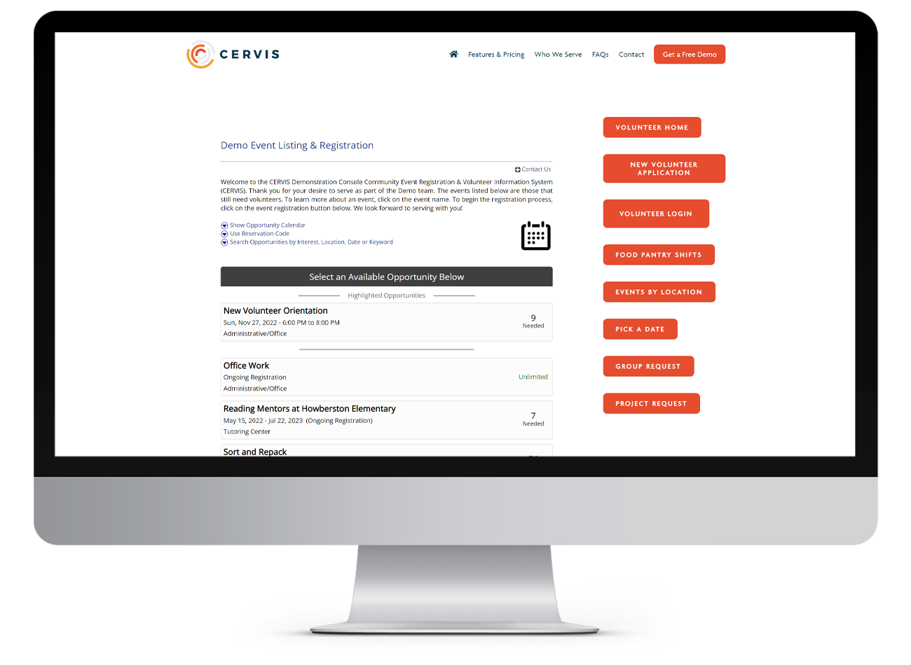 CERVIS screenshot: Quick & Easy Online Volunteer Registration