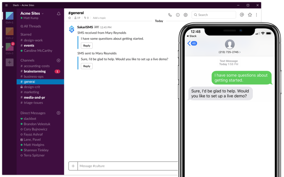 Sakari slack integration screenshot