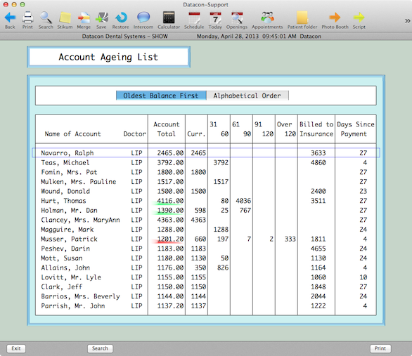 Account ageing list