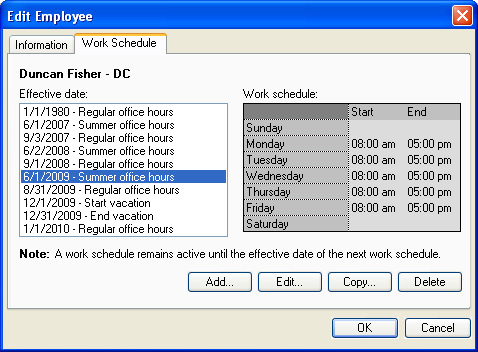 Patient Appointment Manager screenshot: Patient Appointment Manager employee schedules
