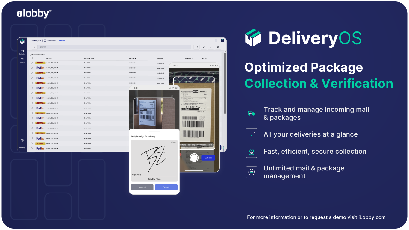 Package and Delivery Management Solution - Track and manage deliveries at a glance, including incoming packages. DeliveryOS gives you confidence knowing the status and location of every package and mail item coming into your facility.