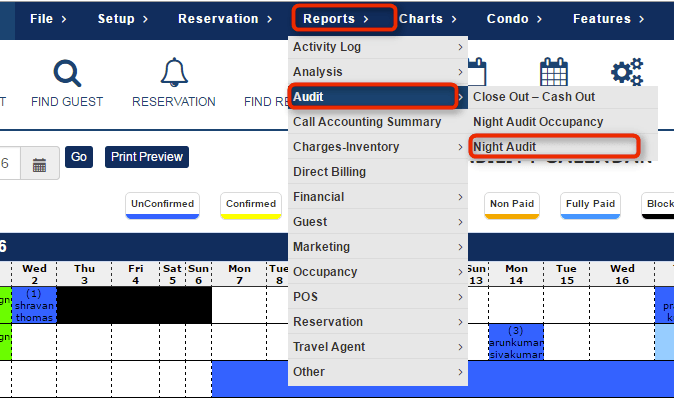GraceSoft Easy InnKeeping Software - Generate nightly audit reports