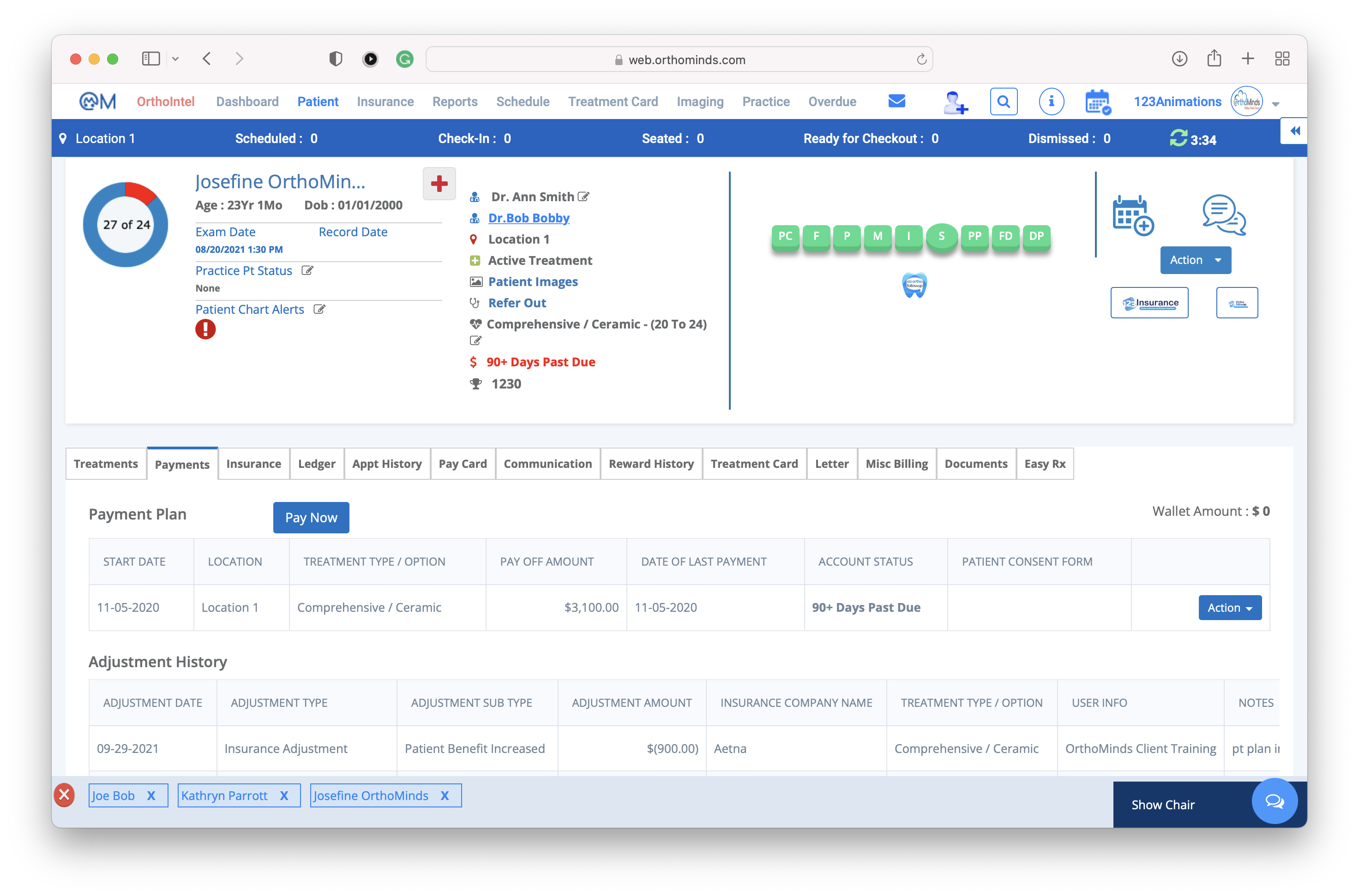 OrthoMinds screenshot: Patient Treatment Card