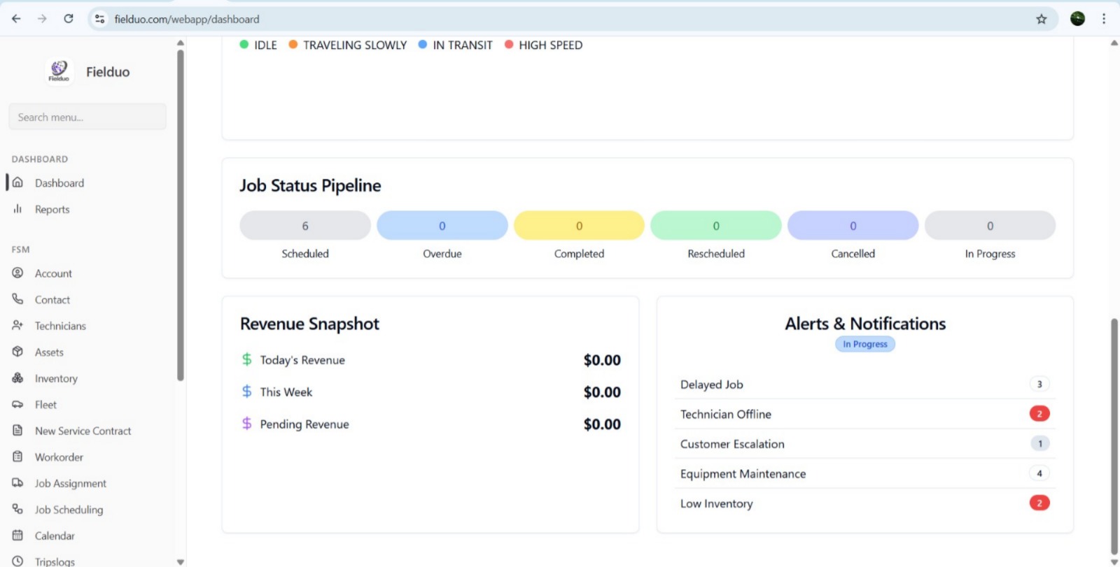 Fielduo screenshot: Fielduo dashboard.