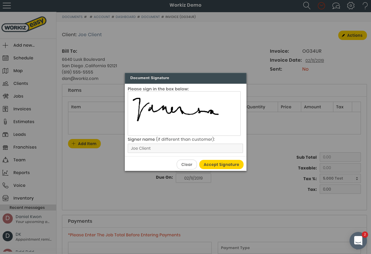 Collect e-signatures from clients using any touch enabled device