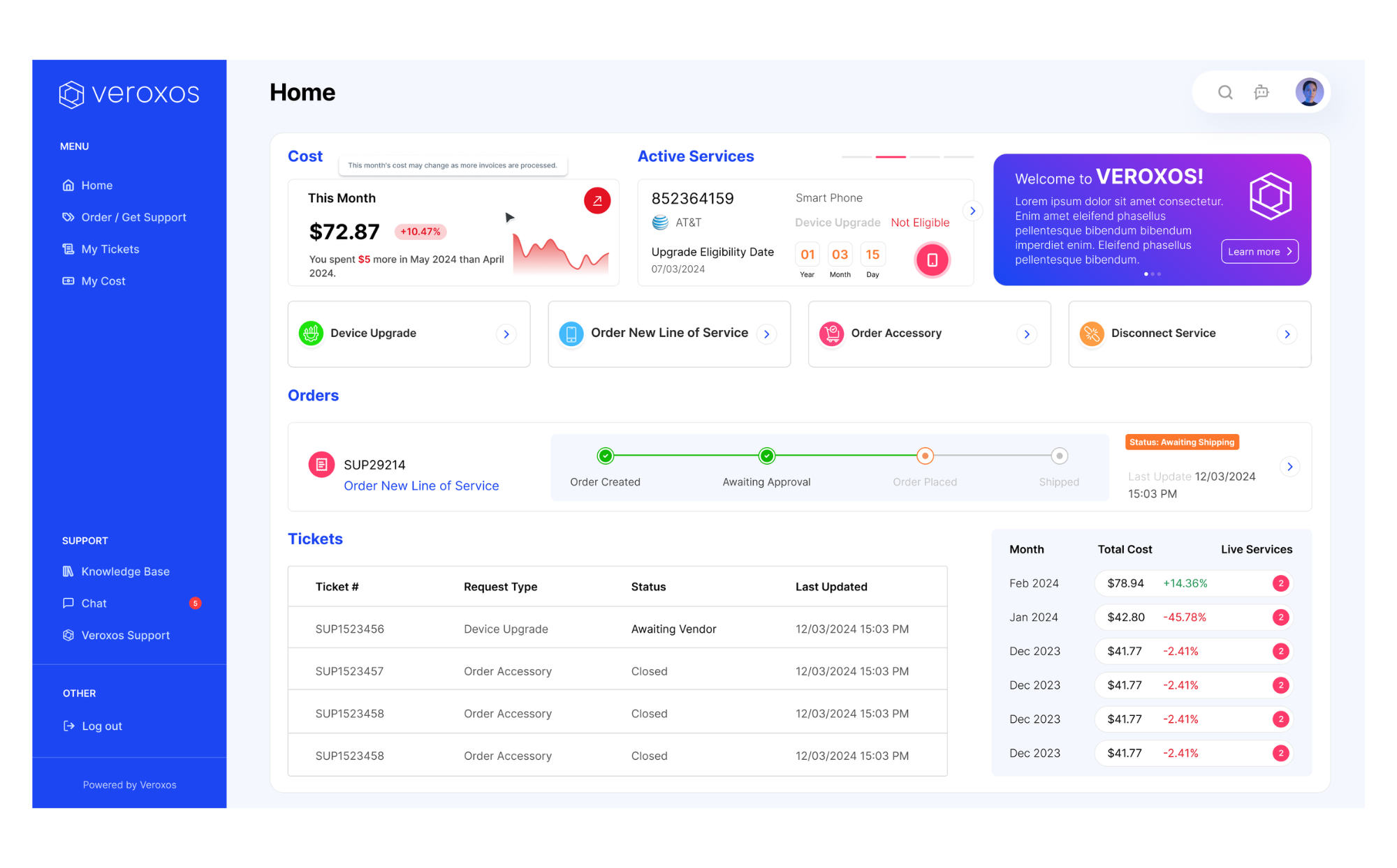 Managed Mobility Services screenshot: Simplified view of your entire mobility estate, with quick links for everywhere you need to go.