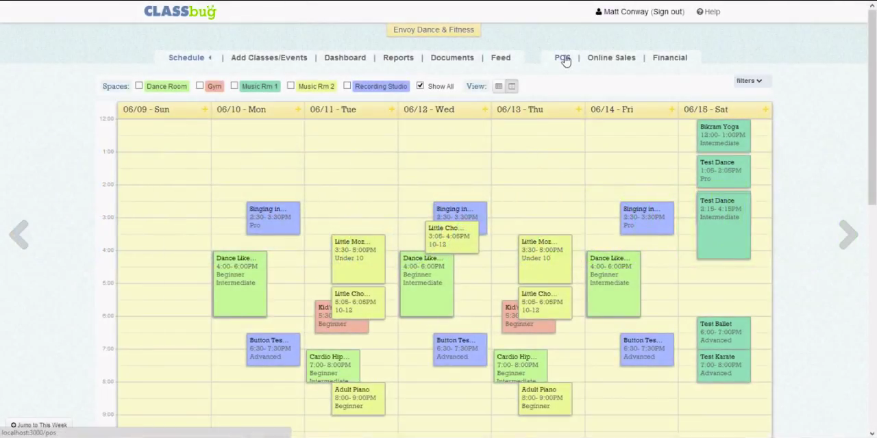ClassBug users can schedule classes and enter information such as type, location and instructor.