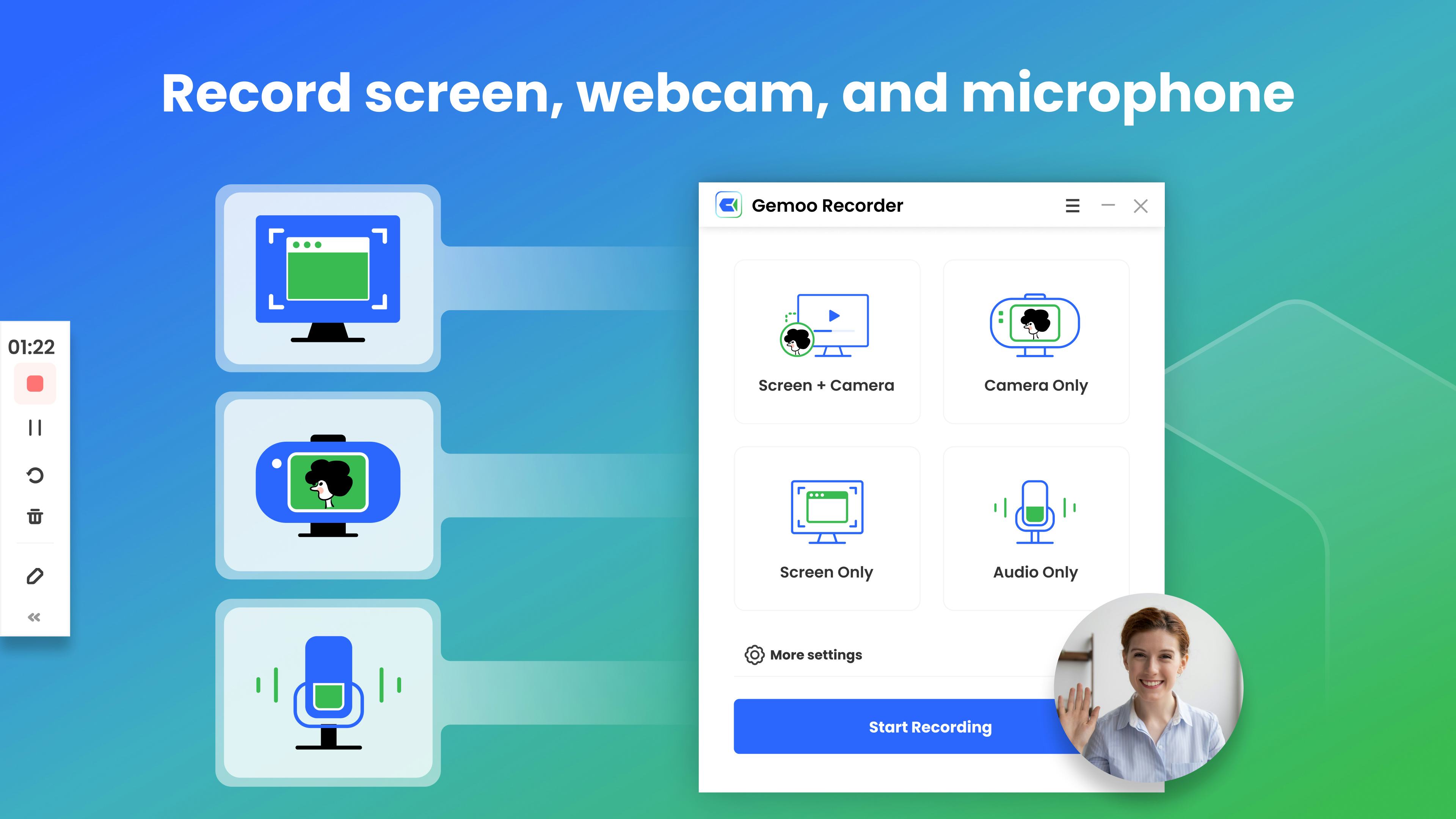 Gemoo Recorder Software - Record screen, webcam, and microphone