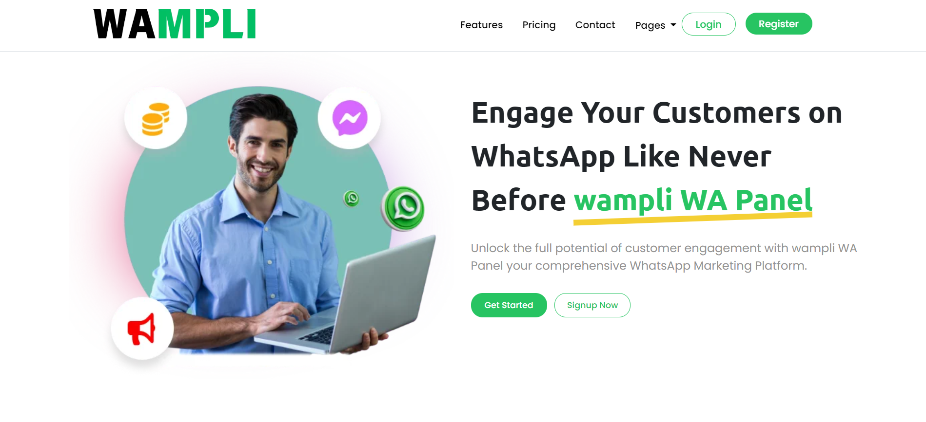 wampli WA Panel screenshot: engare your coustomers on whatsapp like neverbefore 