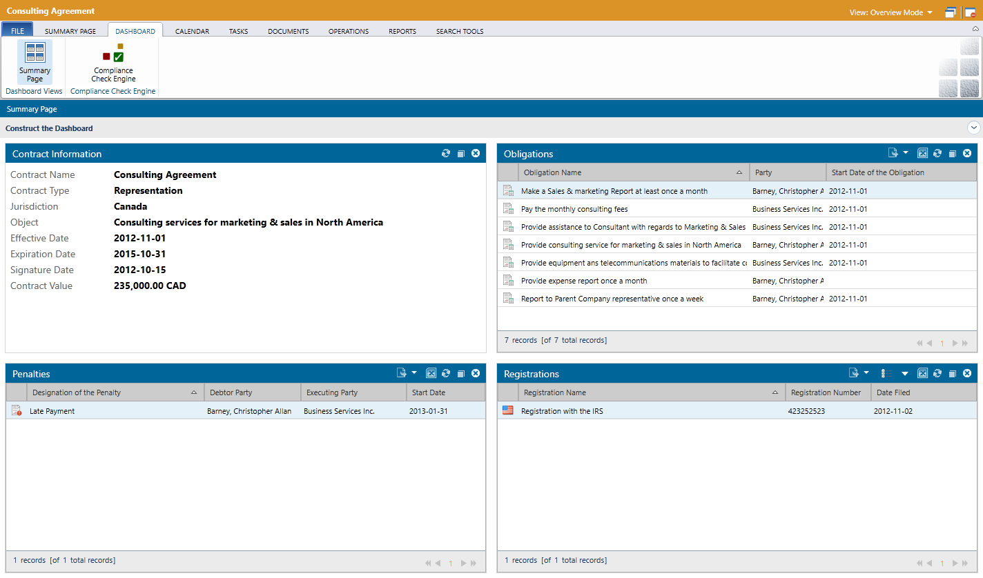 EnGlobe Software - Contract dashboard