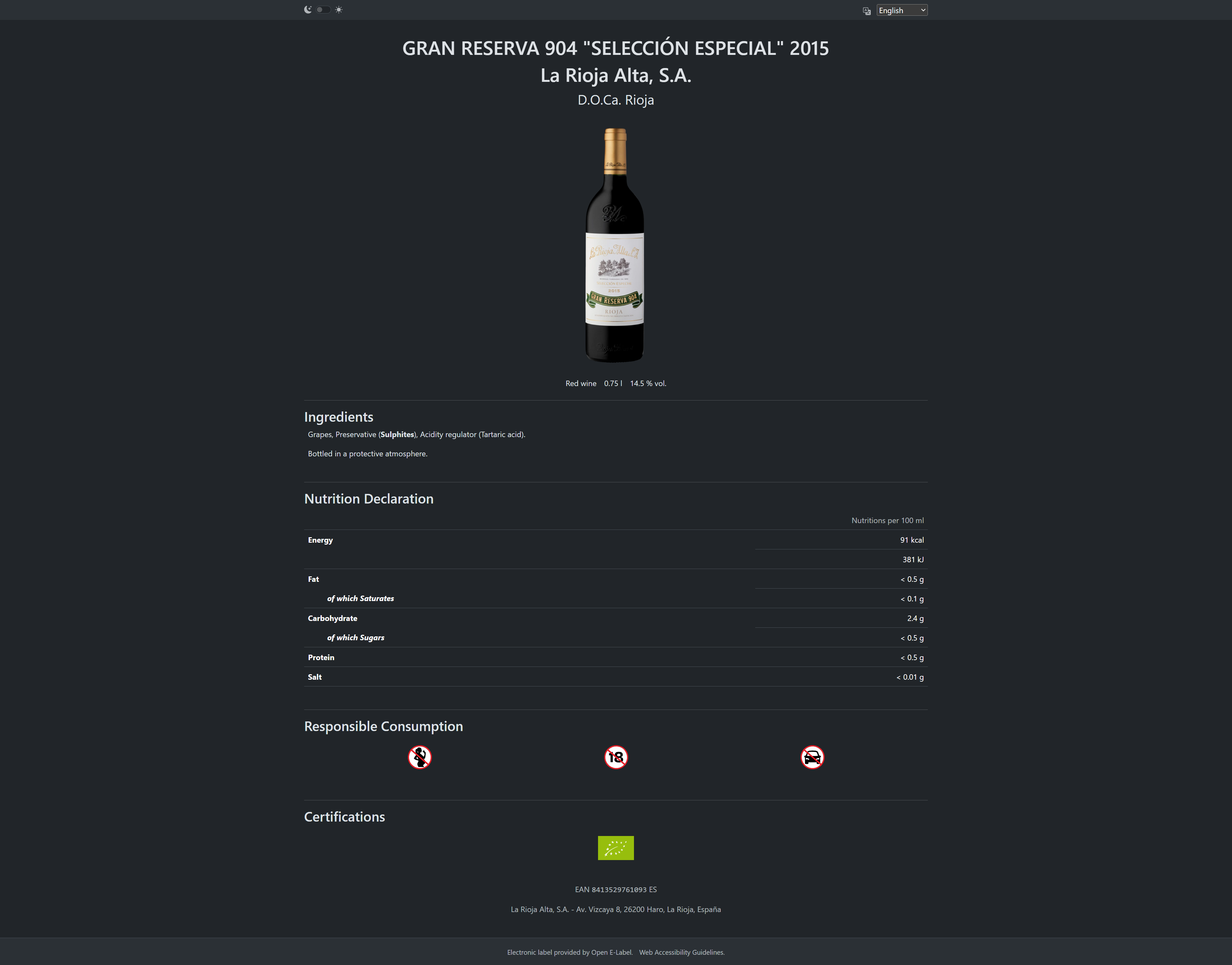 Open E-Label Sample wine