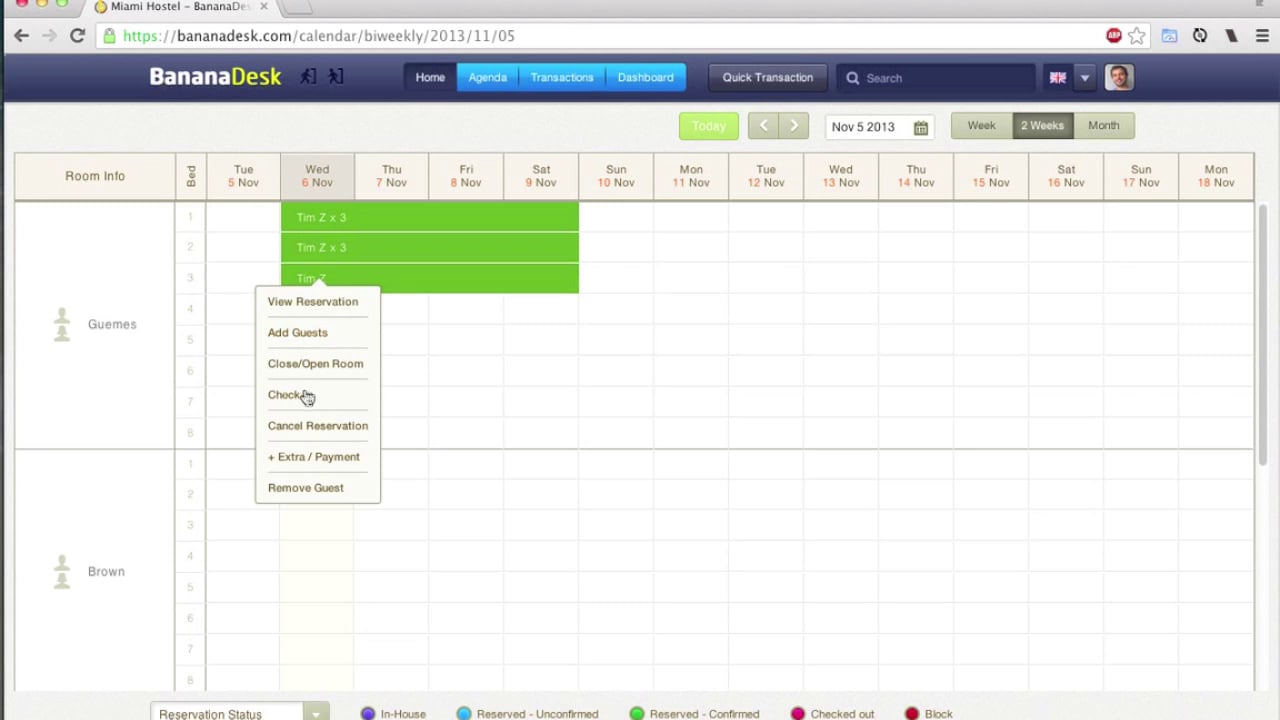 BananaDesk screenshot: Users can manage reservations, guests, check-ins, extras, and more with BananaDesk