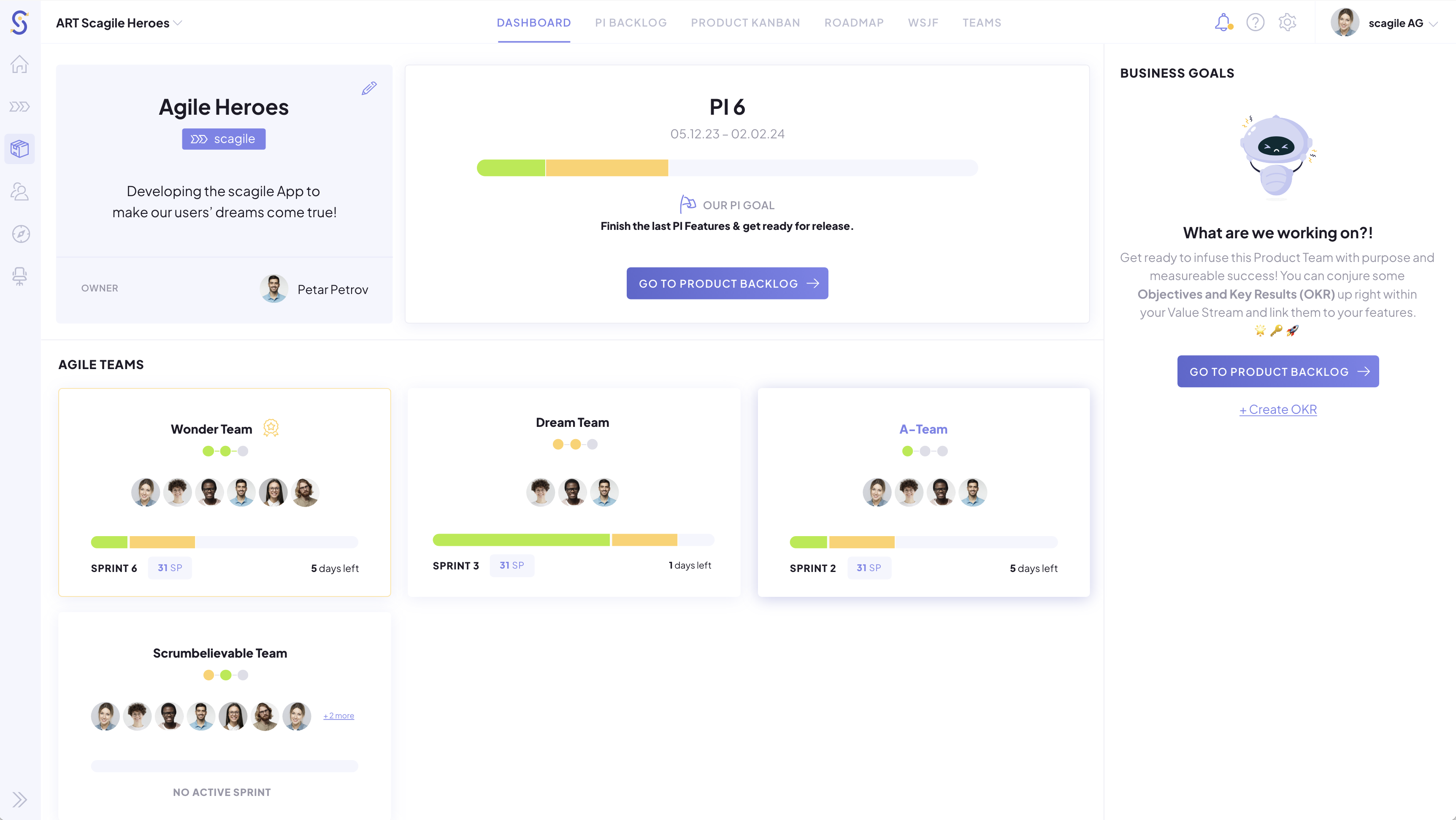 scagile screenshot: scagile dashboard