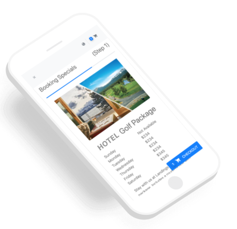 Customer mobile view for booking hotels and activity packages