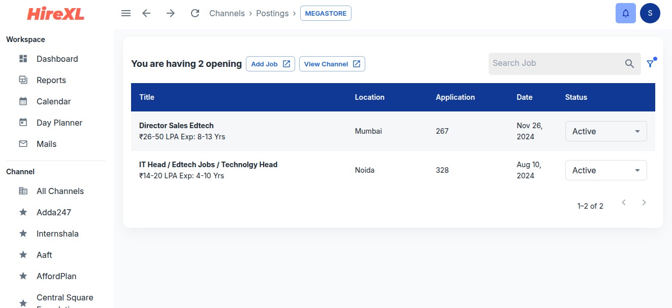 HireXL screenshot: HireXL hiring workflow