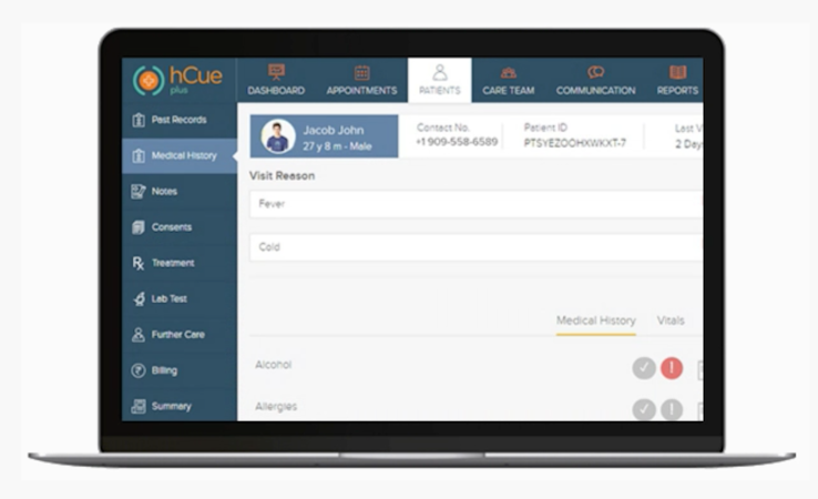 hCue Pharmacy Software screenshot: Manage appointments, capture critical patient data, & connect with pharmacies, hospitals & labs all from the same platform