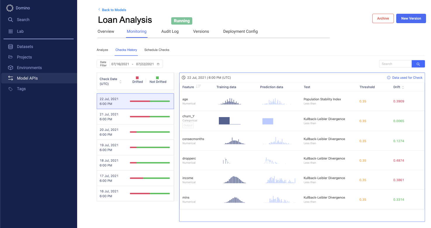 Domino Enterprise MLOps Platform Software - Model monitoring capabilities ensure that all production models maintain peak performance. Automated alerts provide notification when data and quality drift occurs so you can easily re-train, rebuild, and re-publish your model.