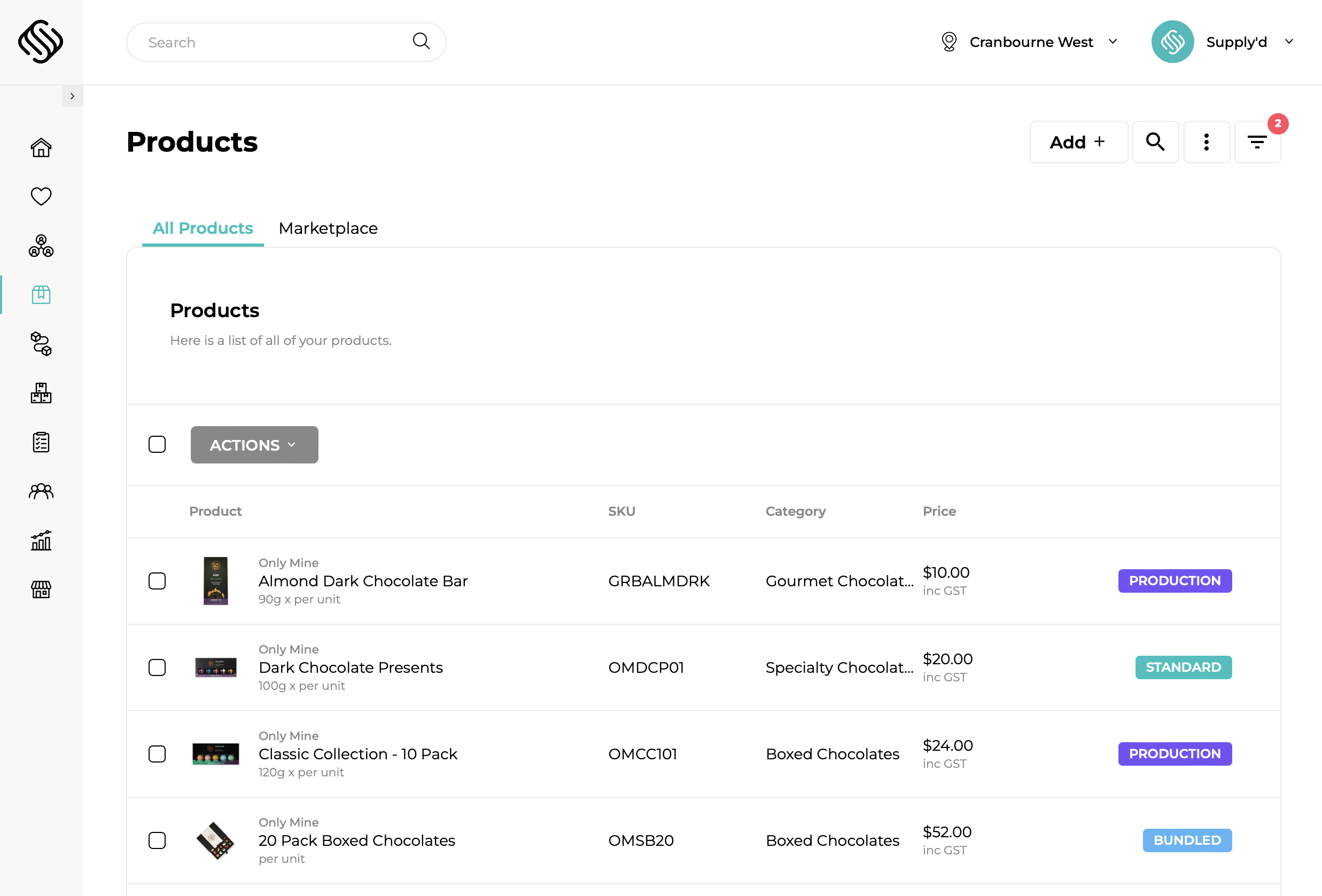 Supply'd screenshot: Product Management (PIM)