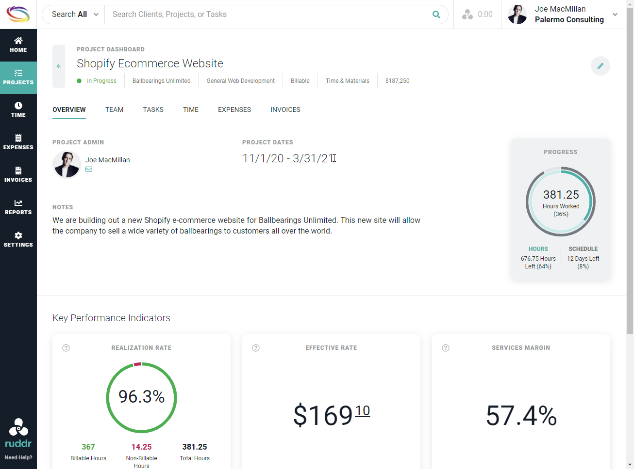 The Project Dashboard shows all of the key operational metrics related to the project.-thumb