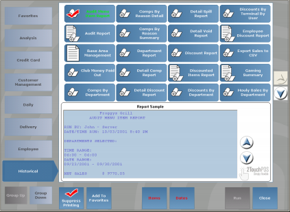 2TouchPOS Software - Categories of Detailed Reports