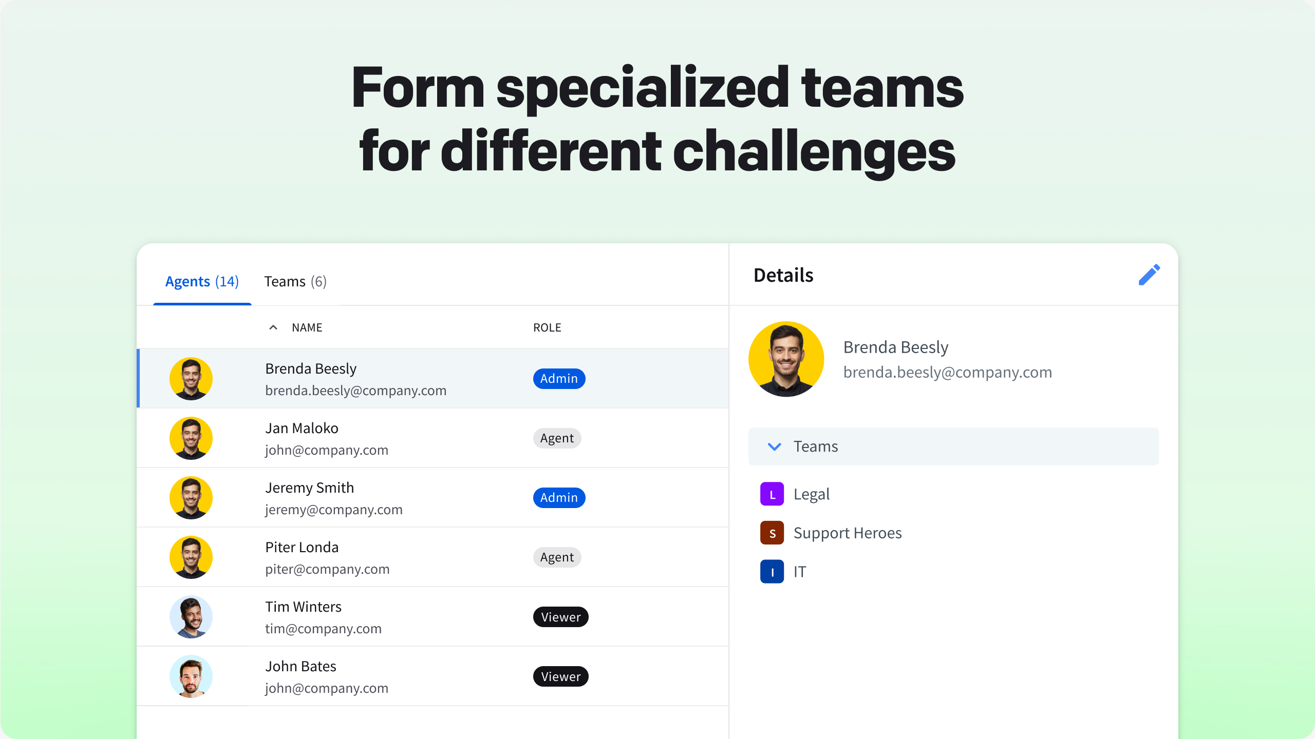 Form specialized teams for different challenges